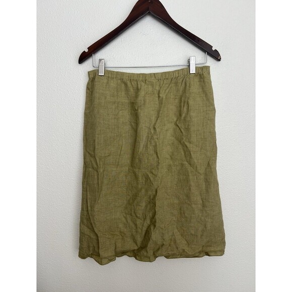 J. Jill Green Linen Midi Skirt Coastal Grandma Coquette Bow Drawstring Pockets - Picture 3 of 4